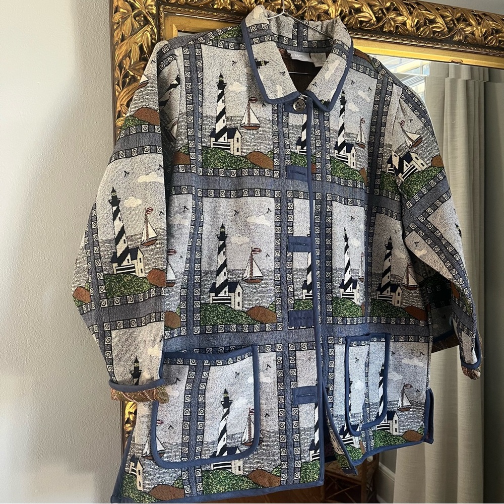 Lighthouse & Sailboat Tapestry Oversized Jacket
